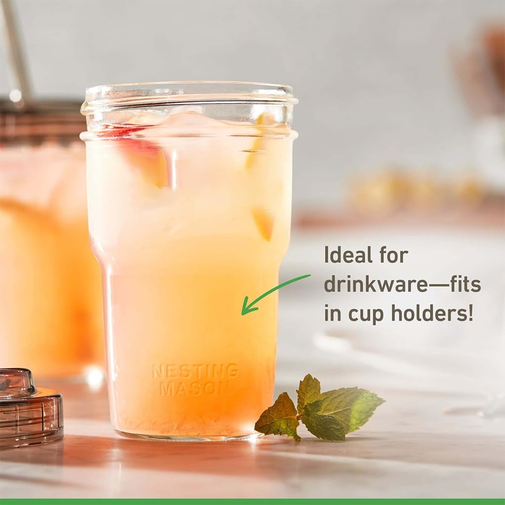 2 Pack Nesting Wide Mouth Pint Mason Jars 4-Count, 16oz BPA-Free Glass Canning With Airtight Lids & Bands, Space-Saving Stackable Nestable For Preserving, Drinks & On-the-Go Use product image
