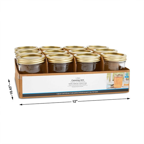 (2 Pack) 16oz Wide Mouth Pint Clear Glass Canning Jars With Gold Metal Lids & Screw Bands, 12 Count Stackable Airtight Containers For Meal Prep, , Candle & DIY Crafts product image
