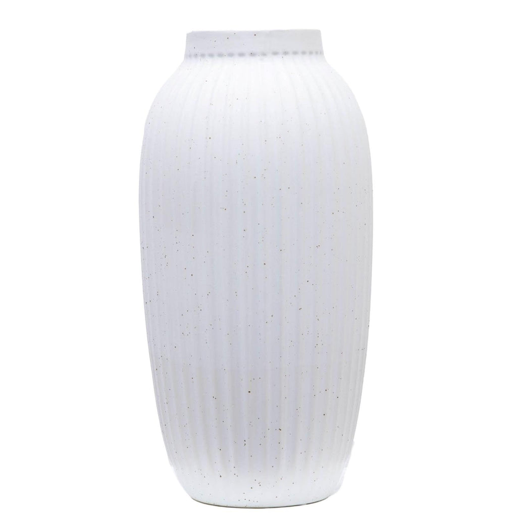 Speckled Ribbed Ceramic Vase, 16 In, White