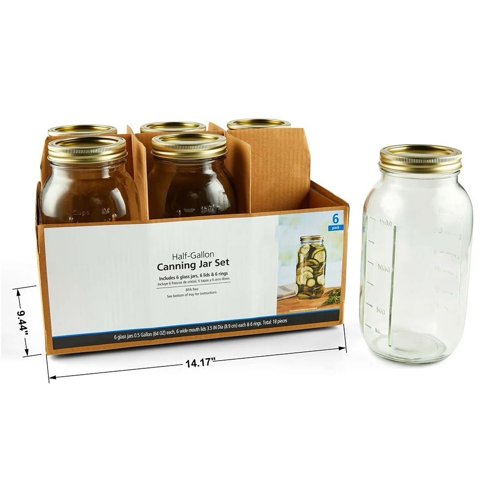 (2 Pack) 64oz Wide Mouth Half Gallon Clear Glass Storage Jars with Gold Lids & Screw Bands, 12 Count Extra Large Airtight Containers for Home Canning, Pantry Dry Goods & Food Preservation product image