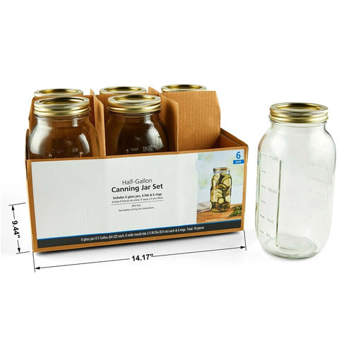 (2 Pack) 64oz Wide Mouth Half Gallon Clear Glass Storage Jars with Gold Lids & Screw Bands, 12 Count Extra Large Airtight Containers for Home Canning, Pantry Dry Goods & Food Preservation product image