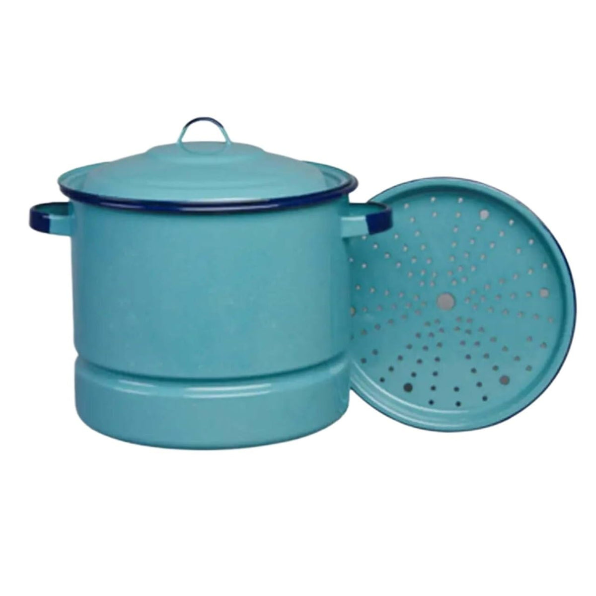 15 Quart Turquoise Blue Enamel on Steel Stockpot with Lid and Steaming Trivet