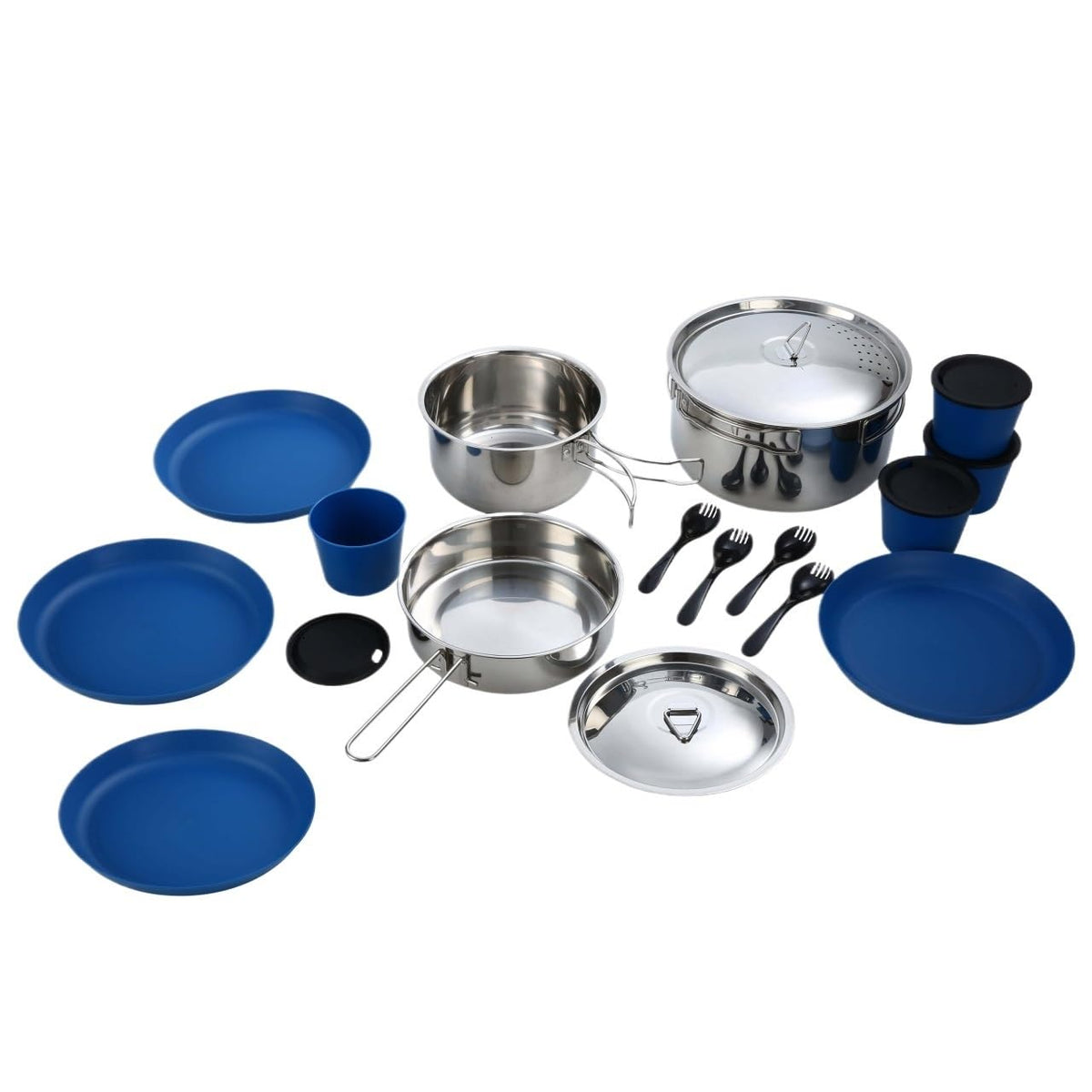 22-Piece Non-Stick Camping Mess Kit With Storage Mesh Bag, Lightweight Portable Outdoor Cookware Dinner Set For 4 Persons, Suitable For Hiking Picnic RV Travel