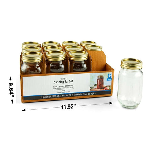 (2 Pack) 16oz Regular Mouth Pint Quilted Glass Canning Jars With Gold Metal Lids & Screw Bands, 24 Count Airtight Storage For , Meal Prep, Drinks & DIY Gifts product image