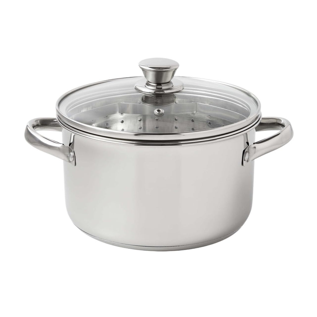 4 Quart Stainless Steel Steamer Pot With Shatter Resistant Glass Lid & Mesh Basket, Tri-Ply Base Induction Compatible Cookware For Vegetables Pasta Seafood