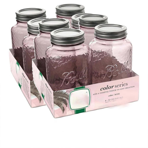 (2 Pack) Vintage Rose Tinted 32oz Regular Mouth Quart Glass Canning Jars With Lids & Metal Bands, 4 Count Large Airtight Preserving Containers For , Storage, Drinks & Rustic Decor