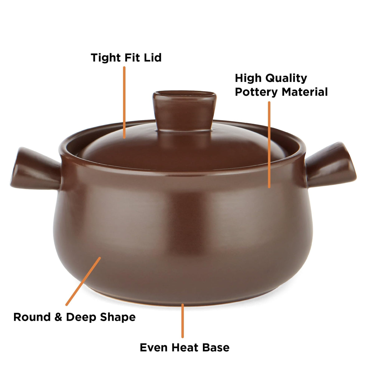 2.5L Natural Pottery Cooking Pot With Tight Lid, Even Heat Retention Ceramic Stew For Stovetop Oven Braised Soup One-Pot Meal product image
