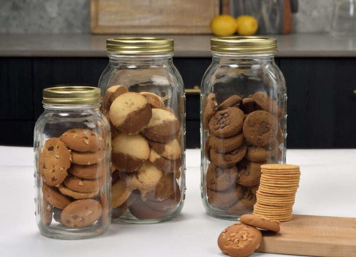 (2 Pack) 64oz Wide Mouth Half Gallon Clear Glass Storage Jars with Gold Lids & Screw Bands, 12 Count Extra Large Airtight Containers for Home Canning, Pantry Dry Goods & Food Preservation product image