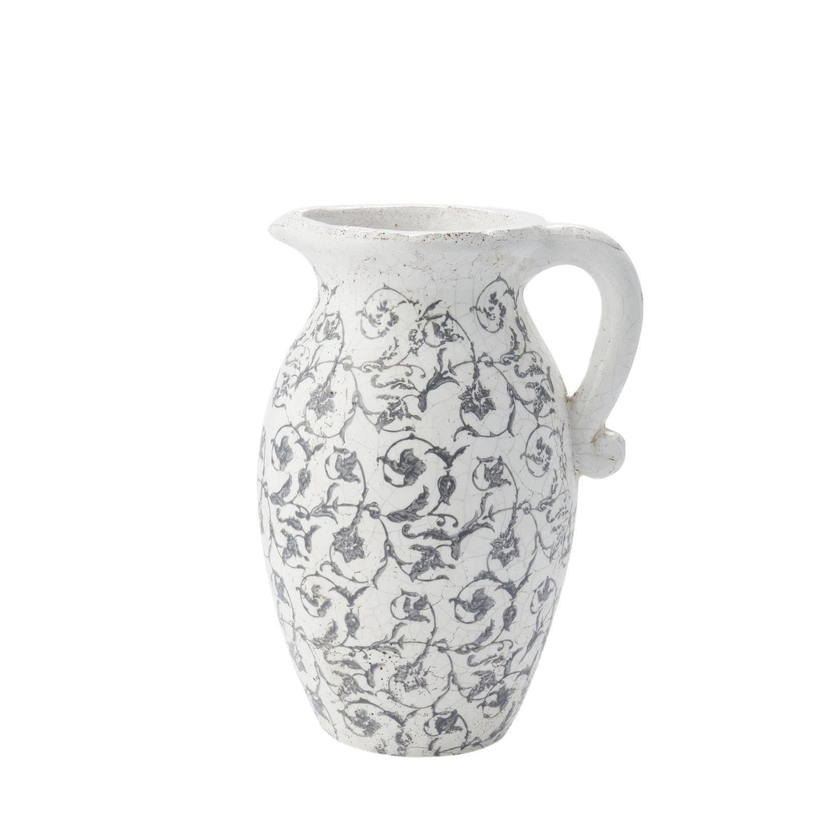 9 In Ivory Scroll Pattern Ceramic Pitcher Vase