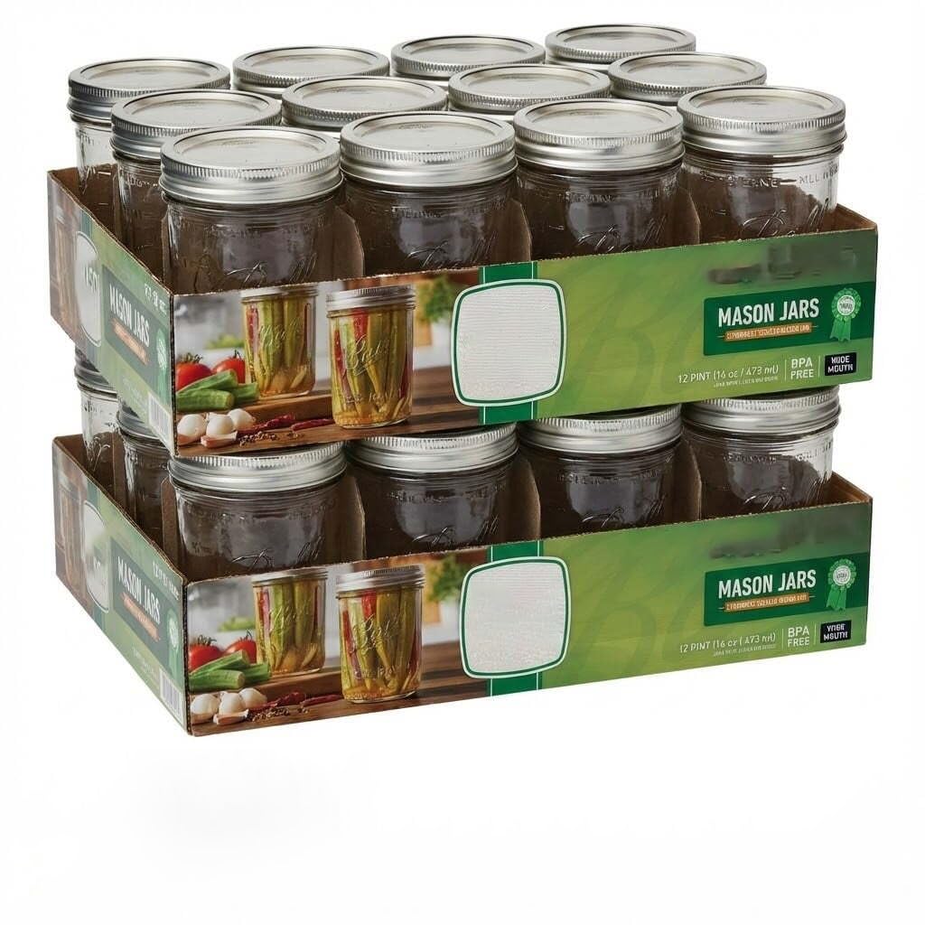 (2 Pack) 16oz Wide Mouth Clear Glass Mason Jars With SureTight Lids & Bands, 12-Count Per Pack, BPA-Free Freezer Safe Canning Storage