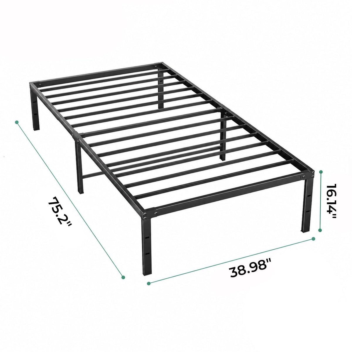 16 Inch Black Metal Bed Frame, Heavy Duty Noise-Free Steel Mattress Foundation, No Box Spring Required, Large Under-Bed Storage, Easy Assembly, Supports Up To 2000 Lbs product image