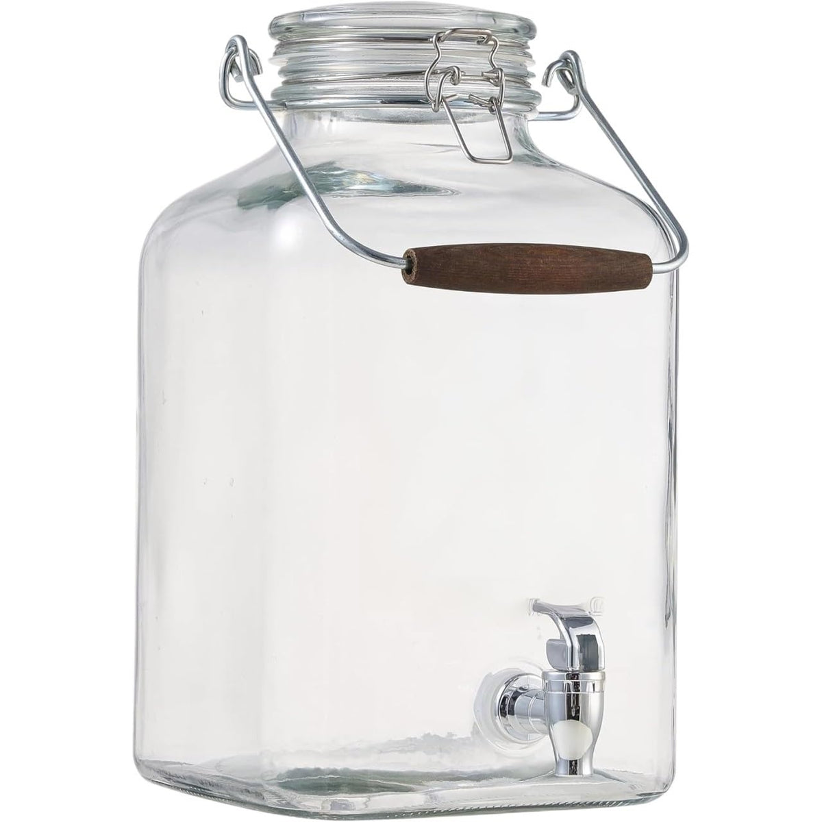 2 Gallon Glass Beverage Dispenser with Clamp Lid, Steel Handle & Spigot
