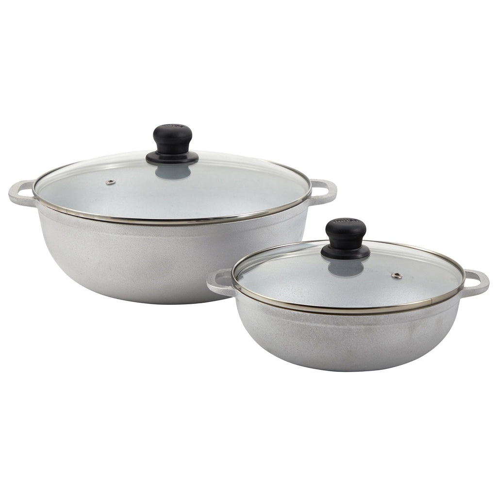 2.5/7QT Cast Aluminum Caldero 2-Piece Set With Glass Lid, 22/30CM Thickened Oven Safe Cooking Pot, Multipurpose Kitchen For Stewing, Braising, Soup And Sauce Making