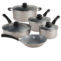 9-Piece Champagne Ceramic Nonstick Cookware Set, Induction Compatible Aluminum Pots And Pans With Tempered Glass Lids & Stay Cool Riveted Handles