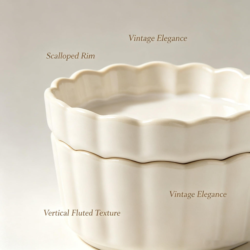 Cream Colette Style Serving Tray Set With 3 Bowls And Matching Lids, Multi-Purpose Ceramic Snack For Dips, Sauces And Table product image
