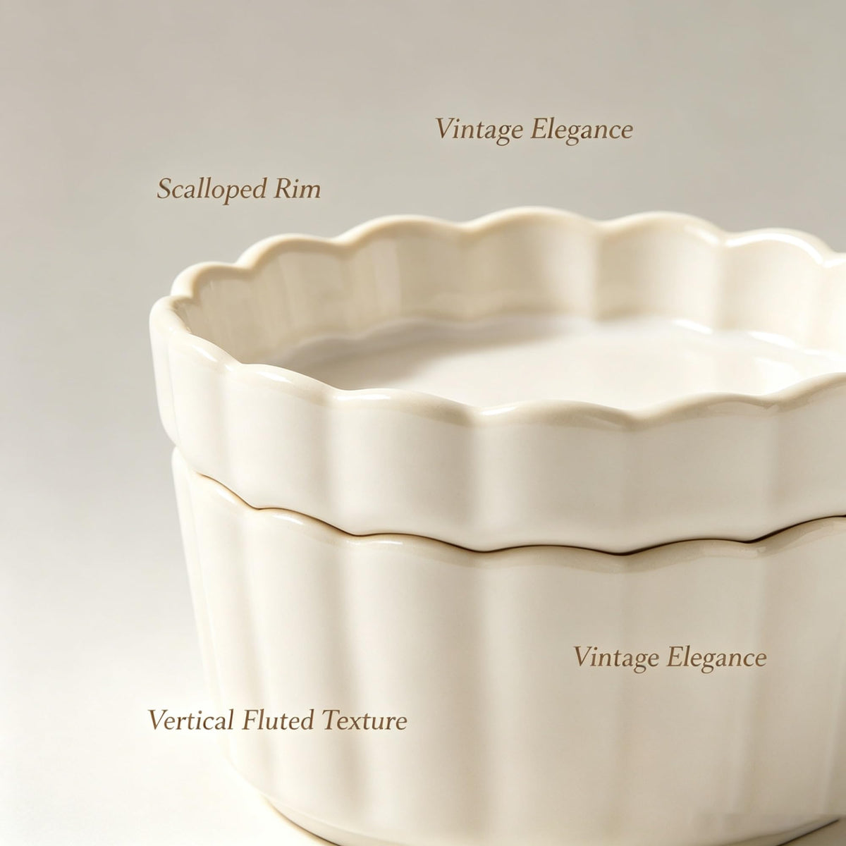 Cream Colette Style Serving Tray Set With 3 Bowls And Matching Lids, Multi-Purpose Ceramic Snack For Dips, Sauces And Table product image