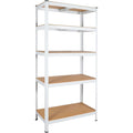 5-Tier Adjustable Metal Storage Shelving Unit, White Heavy-Duty Boltless Utility Rack For Garage Pantry Warehouse, 29×12×59 Inch