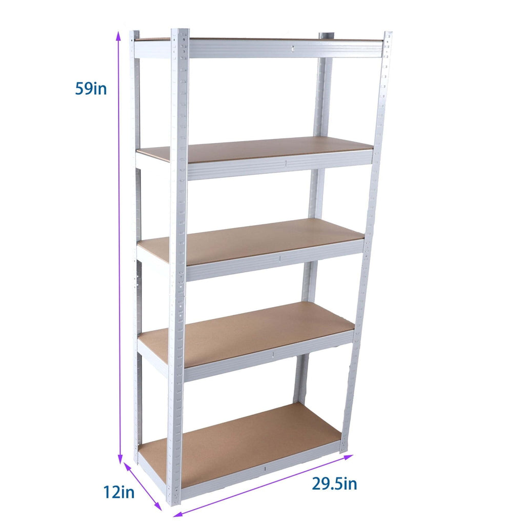 5-Tier Adjustable Metal Storage Shelving Unit, White Heavy-Duty Boltless Utility Rack For Garage Pantry Warehouse, 29×12×59 Inch product image