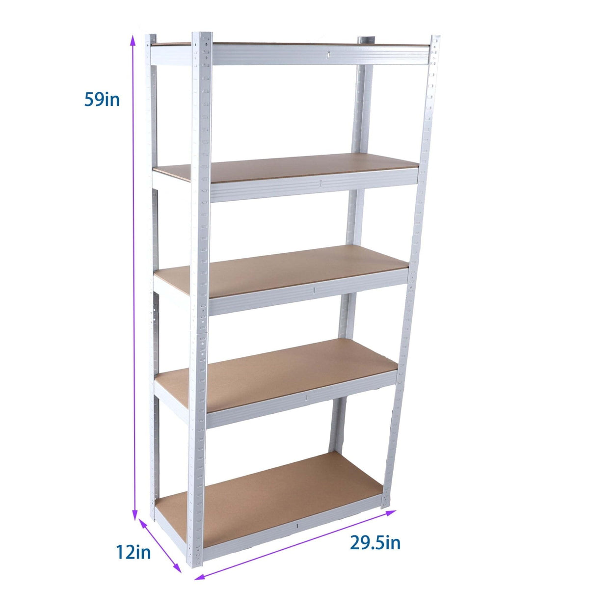5-Tier Adjustable Metal Storage Shelving Unit, White Heavy-Duty Boltless Utility Rack For Garage Pantry Warehouse, 29×12×59 Inch product image