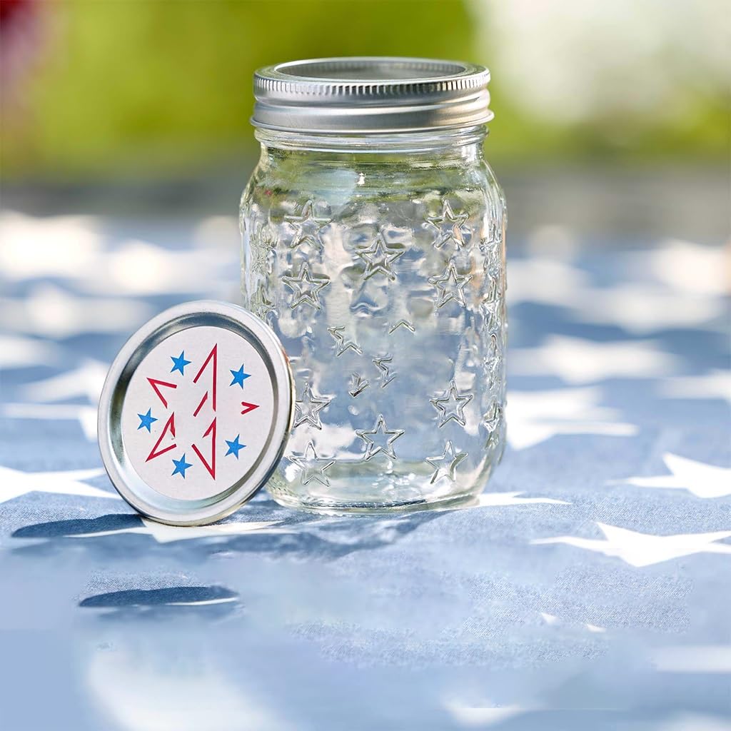 (3 Pack) Limited Edition Americana Pint Glass Canning Jars, 16oz Regular Mouth Storage With Lids & Bands, Star Embossed Collectible Preserving Containers, 4 Per Set product image