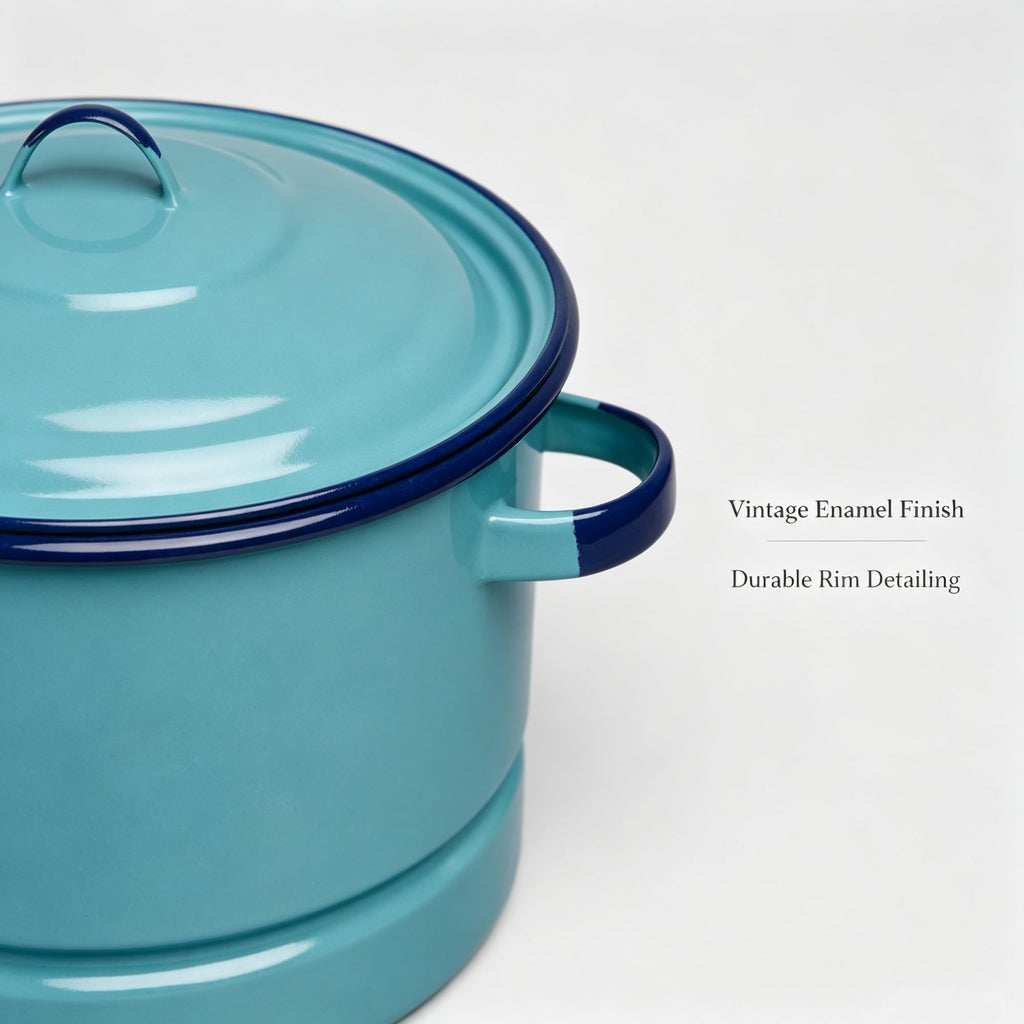 15 Quart Turquoise Blue Enamel on Steel Stockpot with Lid and Steaming Trivet product image