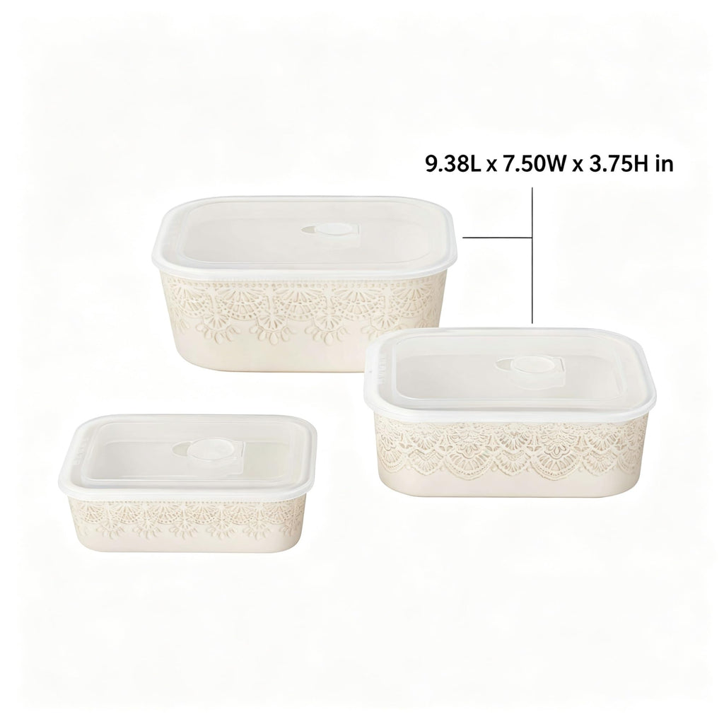 Linen Vintage Lace 6-Piece Nesting Stoneware Casserole Dish Set With Lids, Oven/Microwave/Dishwasher Safe Bakeware product image