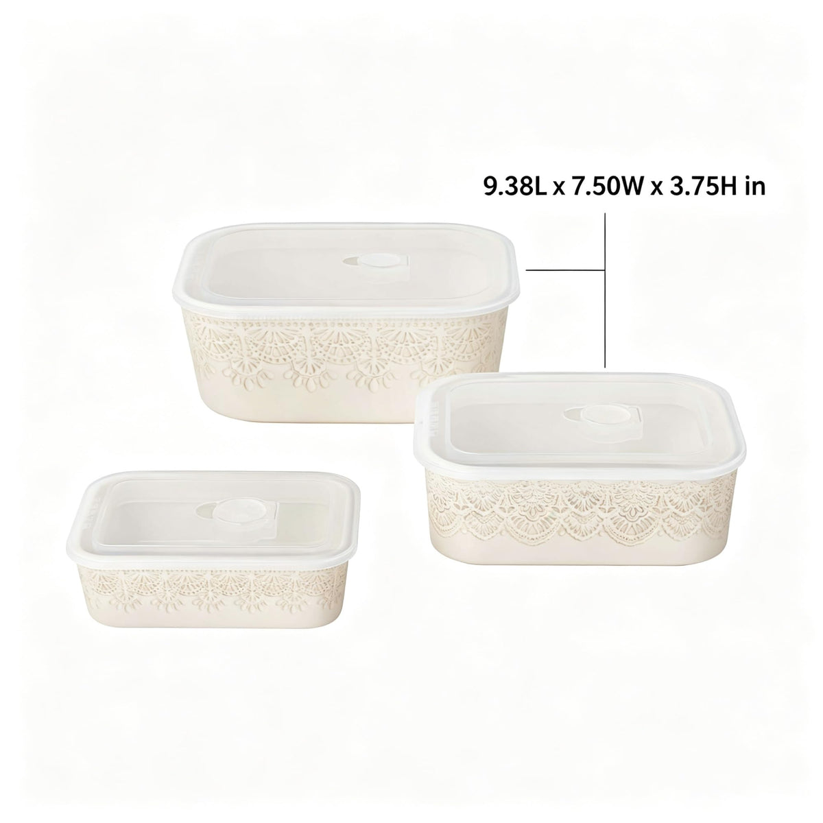 Linen Vintage Lace 6-Piece Nesting Stoneware Casserole Dish Set With Lids, Oven/Microwave/Dishwasher Safe Bakeware product image