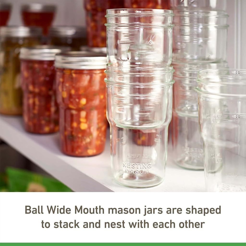 2 Pack Nesting Wide Mouth Pint Mason Jars 4-Count, 16oz BPA-Free Glass Canning With Airtight Lids & Bands, Space-Saving Stackable Nestable For Preserving, Drinks & On-the-Go Use product image