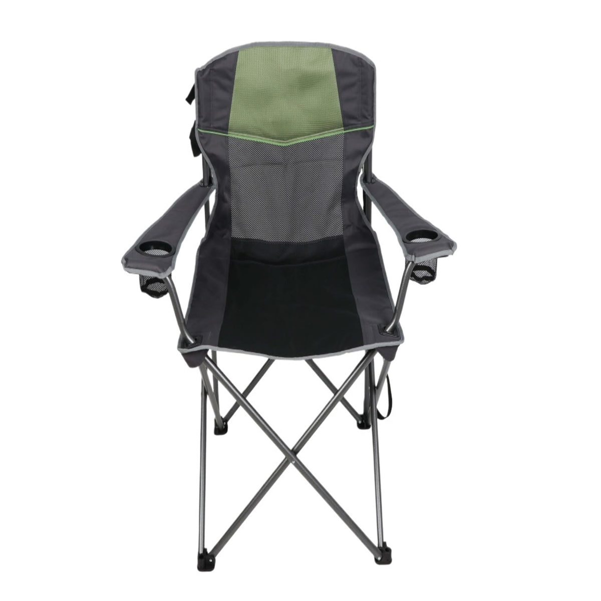 Green Oversized Folding Quad Camping Chair With High Back & Cup Holders, Heavy-Duty Outdoor Seat With Carry Bag And Umbrella Holder For Gatherings