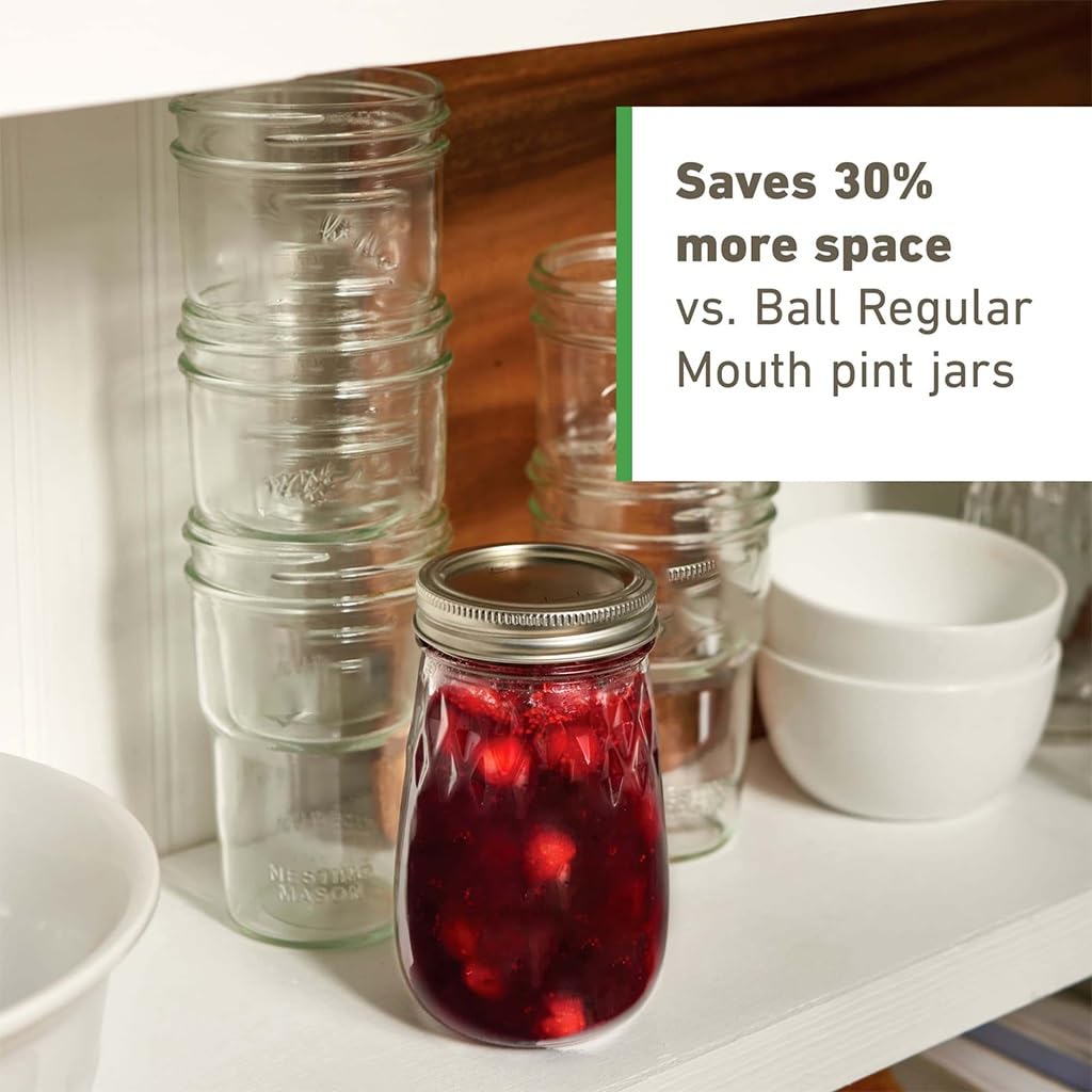 2 Pack Nesting Wide Mouth Pint Mason Jars 4-Count, 16oz BPA-Free Glass Canning With Airtight Lids & Bands, Space-Saving Stackable Nestable For Preserving, Drinks & On-the-Go Use product image