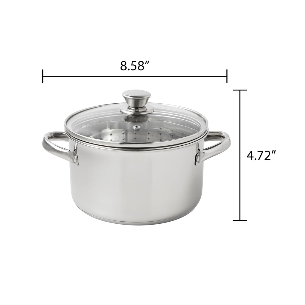 4 Quart Stainless Steel Steamer Pot With Shatter Resistant Glass Lid & Mesh Basket, Tri-Ply Base Induction Compatible Cookware For Vegetables Pasta Seafood product image