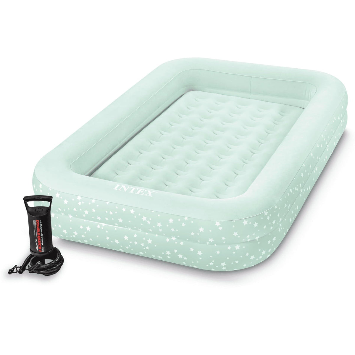 Travel Inflatable Air Mattress With Raised Guard Sides, Portable Vinyl Bed With Support Frame, Hand Pump & Carry Storage Bag, 66 X 42 10 Inch Grey Camping Sleepover Guest