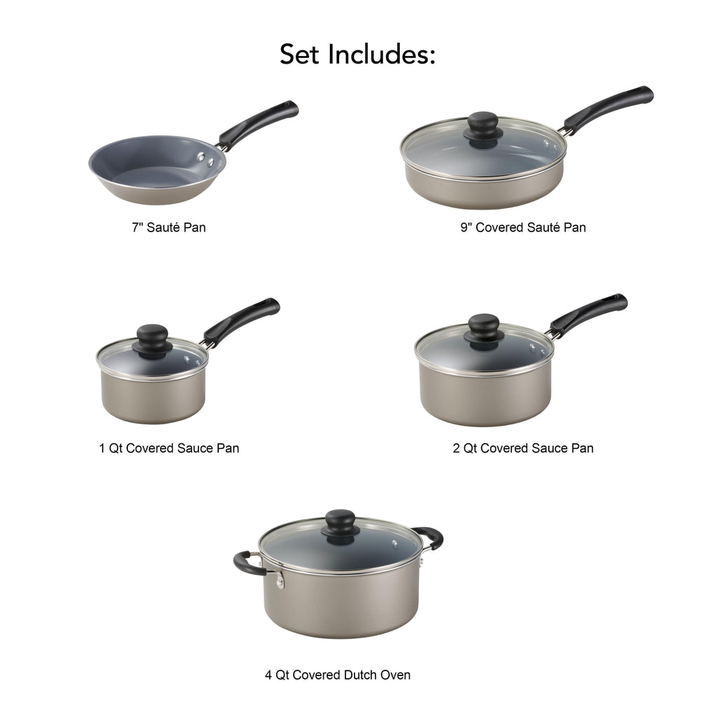 9-Piece Champagne Ceramic Nonstick Cookware Set, Induction Compatible Aluminum Pots And Pans With Tempered Glass Lids & Stay Cool Riveted Handles product image