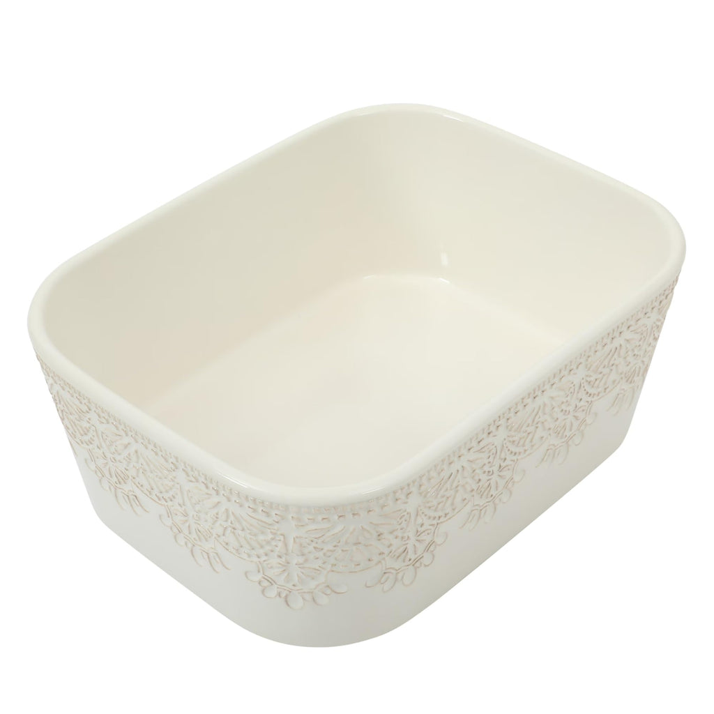 Linen Vintage Lace 6-Piece Nesting Stoneware Casserole Dish Set With Lids, Oven/Microwave/Dishwasher Safe Bakeware