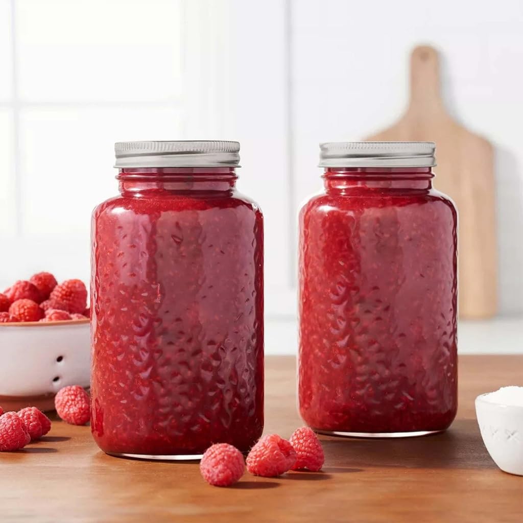 (2 Pack) Vintage Rose Tinted 32oz Regular Mouth Quart Glass Canning Jars With Lids & Metal Bands, 4 Count Large Airtight Preserving Containers For , Storage, Drinks & Rustic Decor product image