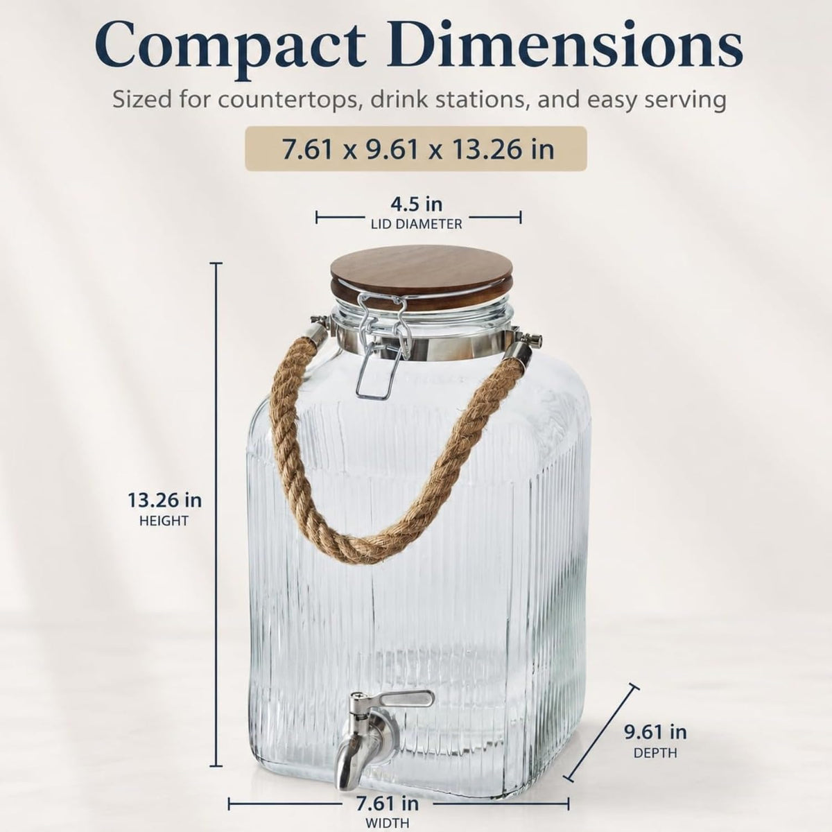 2 Gallon Ribbed Glass Beverage Dispenser with Acacia Wood Lid & Silicone Seal product image