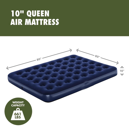 10 Inch Queen Inflatable Air Mattress, Flocked Coil Beam Blow Up Bed, Holds 661lbs, No Pump Included For Indoor Outdoor product image