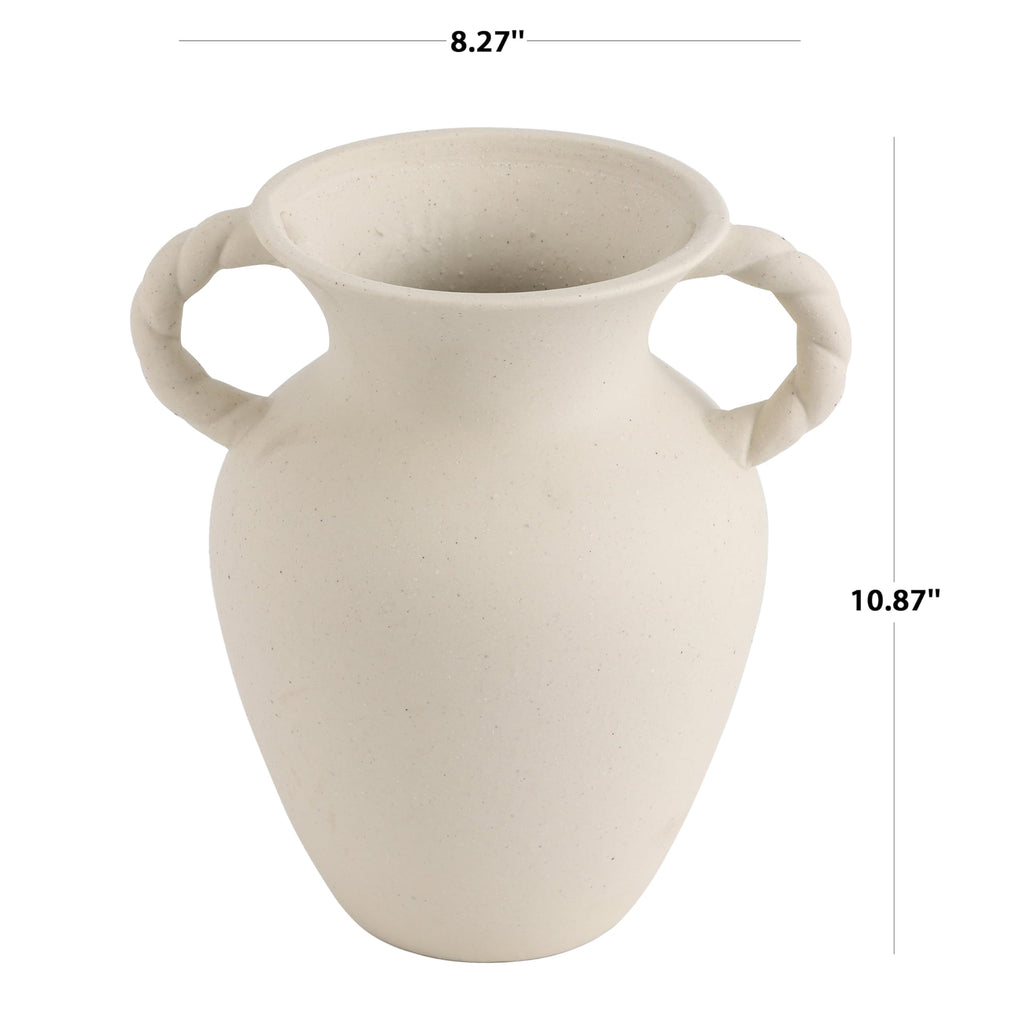 Off-White Ceramic Tabletop Vase With Knotted Design Handle, 10.87" Tall - product image 4