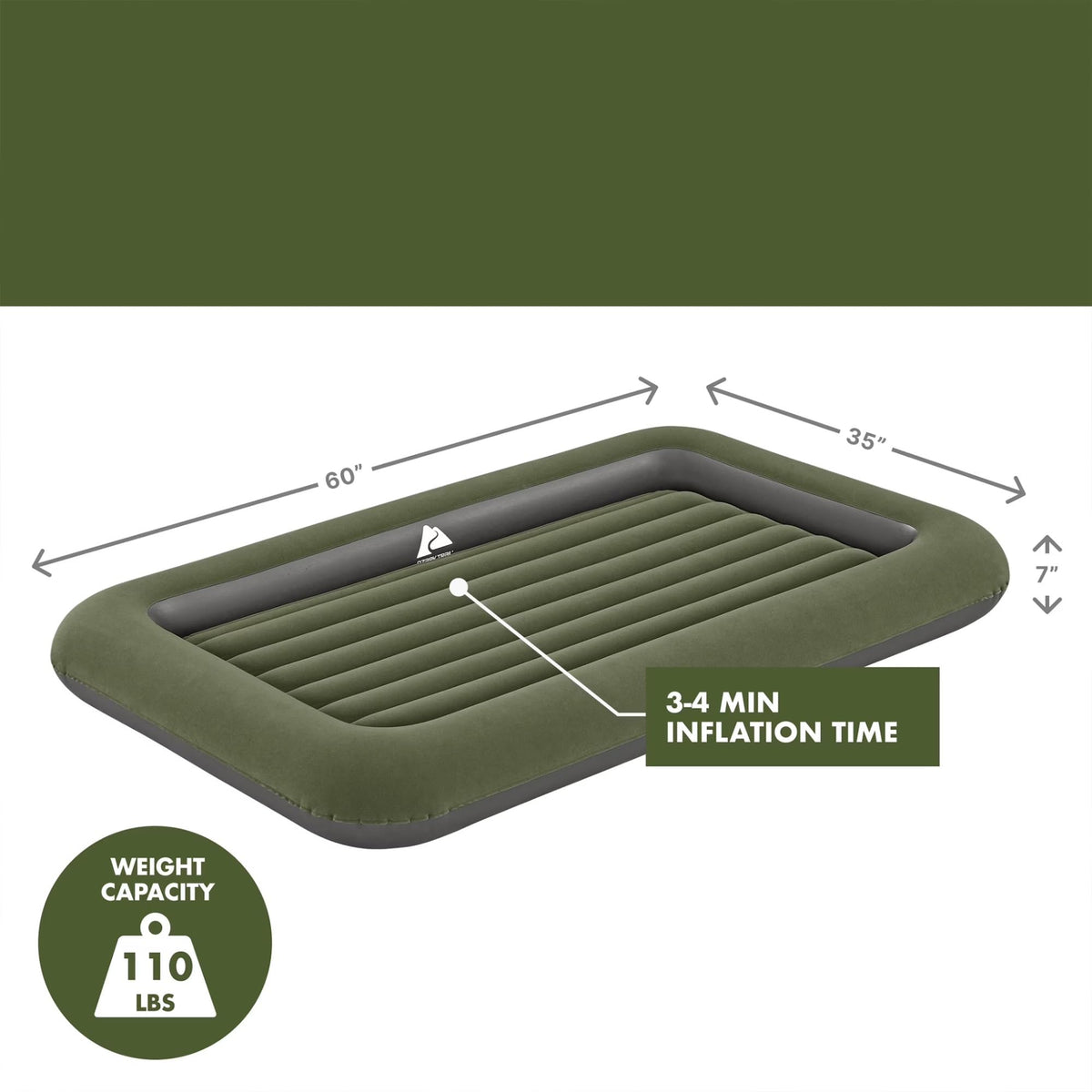 Inflatable Air Mattress, 60×35×7in Roll-Resistant Blow Up Bed With Repair Patch, No Pump For Indoor Camping product image