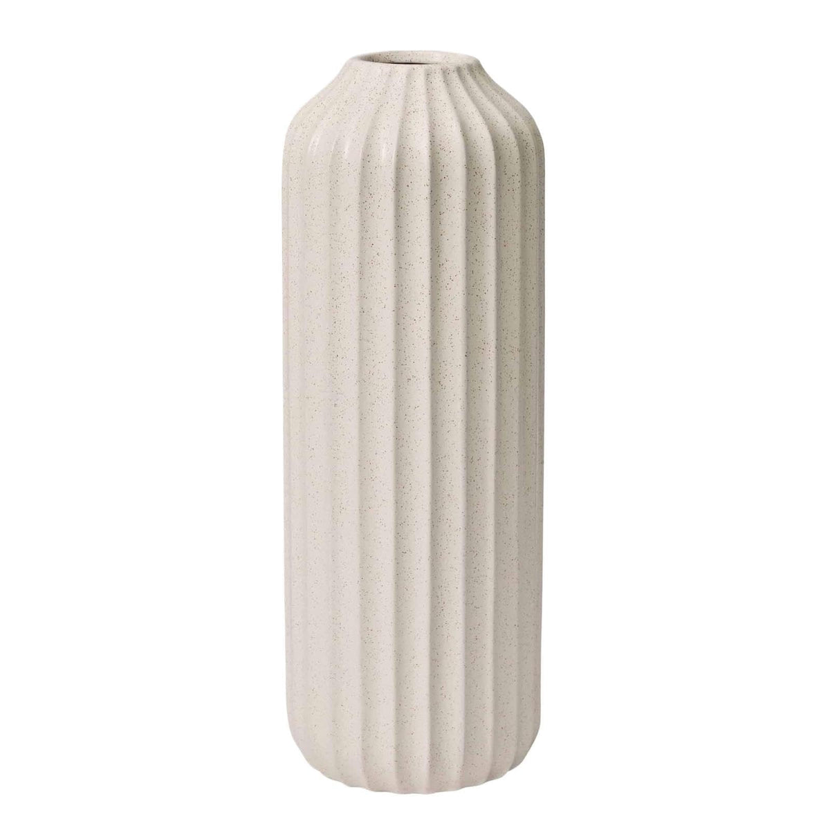 Ceramic Floor Vase, Speckled Ribbed Design, Cream White, 22 Inch Height