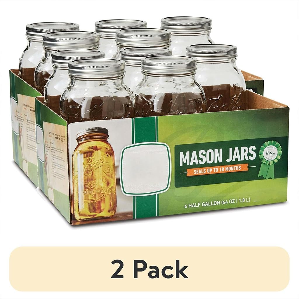 (2 Pack) 64 oz Wide Mouth Glass Canning Jars with Lids & Bands, 6 Count Each (12 Total), BPA-Free Airtight Half-Gallon Jars for Preserving, Pickling, Storage & Crafts