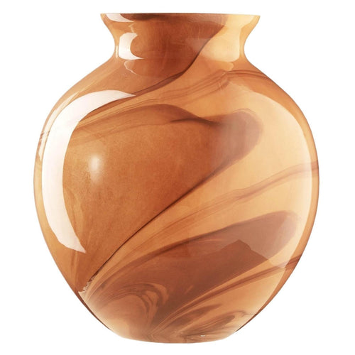 6.89" x 7.95" Round Brown Marbled Glass Vase