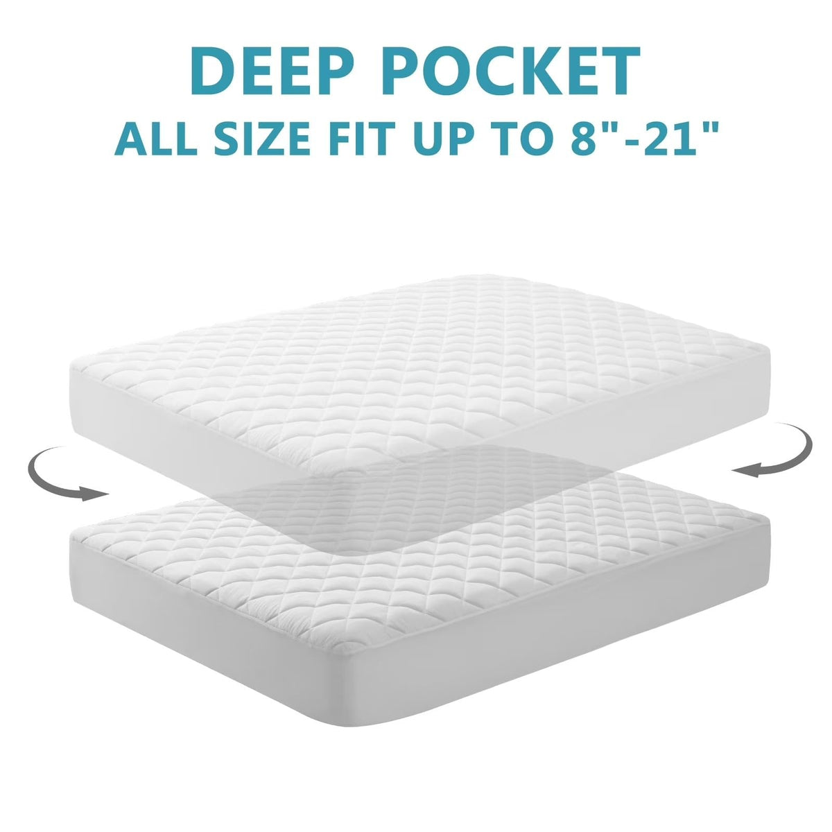 Size 60"×80" Quilted Fitted Waterproof Mattress Pad Cover, 100% Liquid-Proof Noiseless Microfiber Protector, Deep Pocket Fits 8"-21" Mattresses, Washable Diamond Stitch Soft White Bed product image