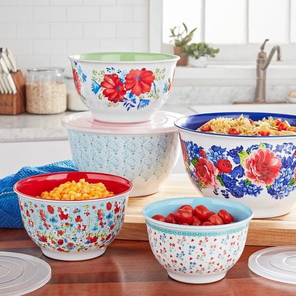 Heritage Floral 10-Piece Melamine Mixing Bowl Set, 5 Nesting Bowls With Snap-On Lids, BPA-Free Prep & Serving product image