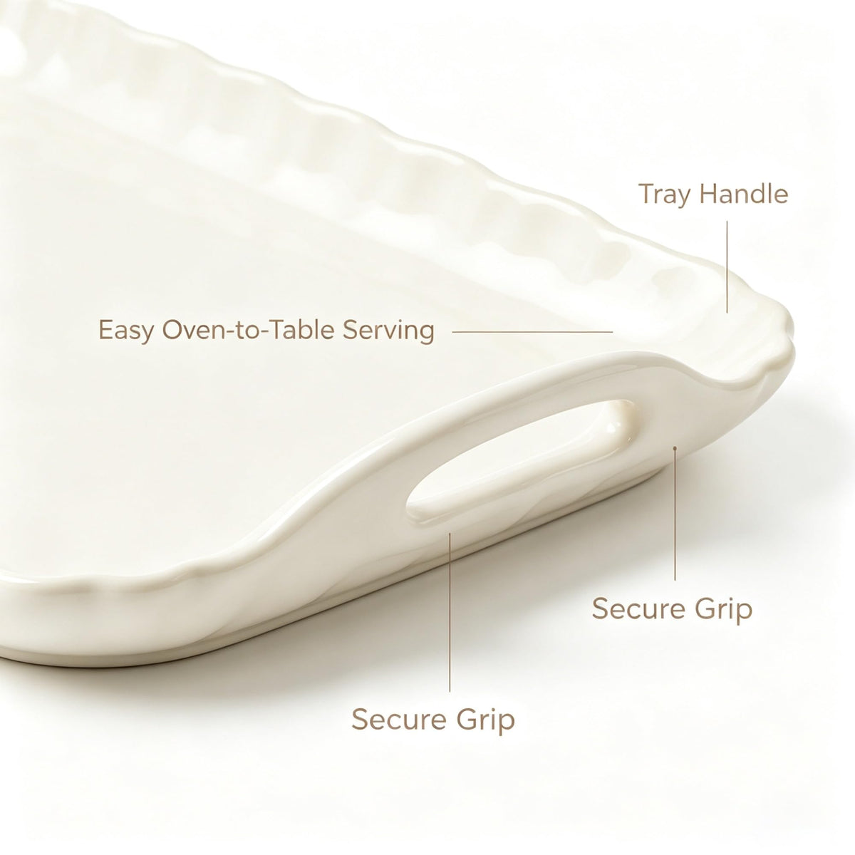 Cream Colette Style Serving Tray Set With 3 Bowls And Matching Lids, Multi-Purpose Ceramic Snack For Dips, Sauces And Table product image