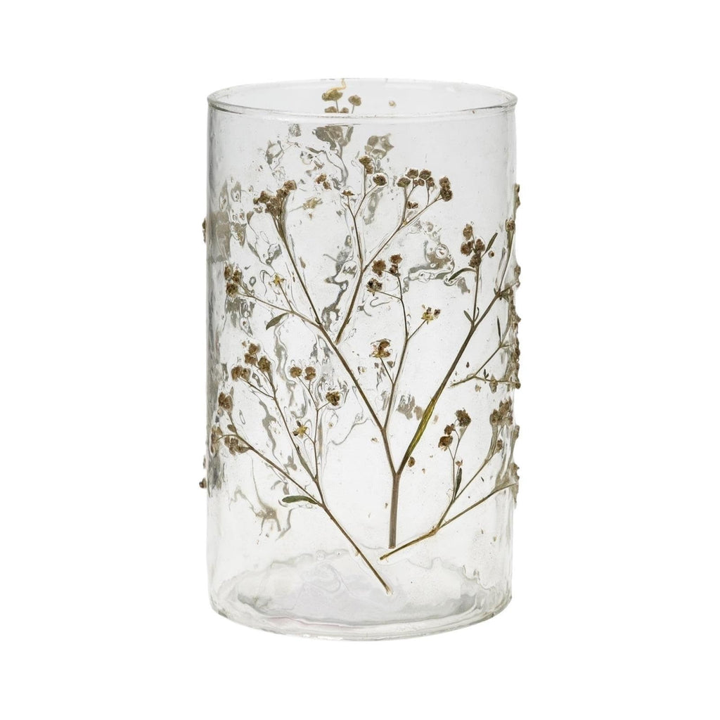 Decorative Dried Floral Glass Vase, 7.75 In