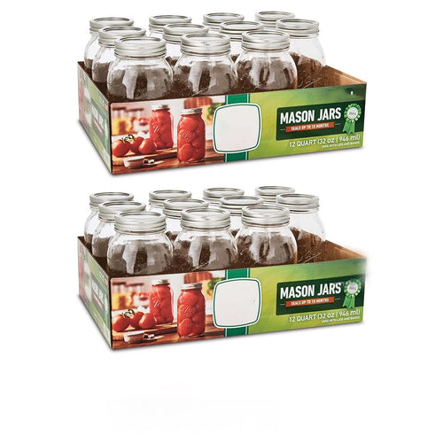(2 Pack) 32oz Wide Mouth Glass Mason Jars With Lids & Bands, 24 Count Total, BPA-Free Airtight Canning For Food Preserving, Storage, Serving, Crafts & Gifting