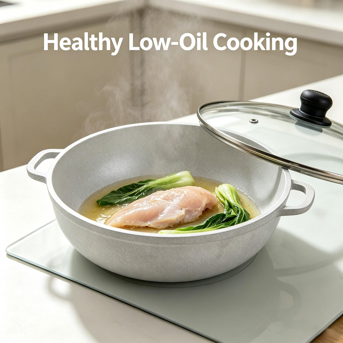 2.5/7QT Cast Aluminum Caldero 2-Piece Set With Glass Lid, 22/30CM Thickened Oven Safe Cooking Pot, Multipurpose Kitchen For Stewing, Braising, Soup And Sauce Making product image