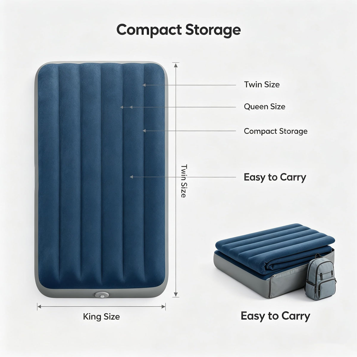 Twin Size Inflatable Air Mattress With Rechargeable Removable Pump, Fiber-Tech Plush Surface Indoor Outdoor Portable Bed With USB Charging Cable & Multi-Purpose Inflation Nozzles product image