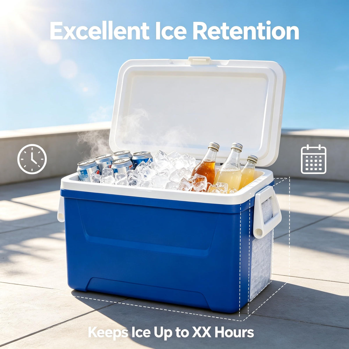 48QT Hard Sided Insulated Ice Chest Cooler Box, 45L Large Capacity Long Time Cold Retention Cooling With Stain & Odor Resistant Liner For Camping Beach Picnic Tailgating Family Outdoor Party product image